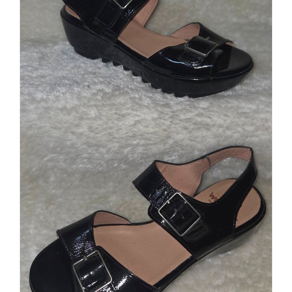 Wonders Black Patent Leather Platform Wedge Shoes / Sandals Women 36